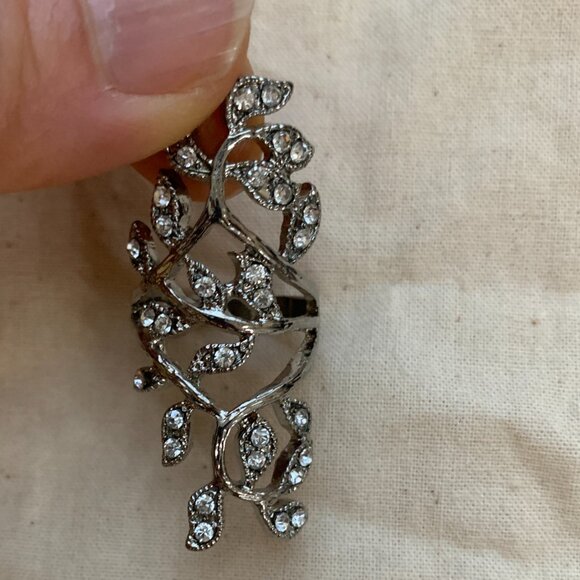 Dramatic Silver Floral Ring with Rhinestones - Picture 2 of 4